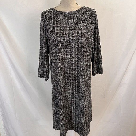 J Jill Dresses & Skirts - J Jill Wearever Collection Shift Dress LARGE Knit Tweed Black & White Stretch